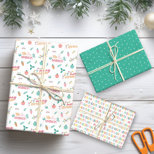 Tis the Season Merry Christmas Colourful Greetings Wrapping Paper Sheet (Creator Uploaded)