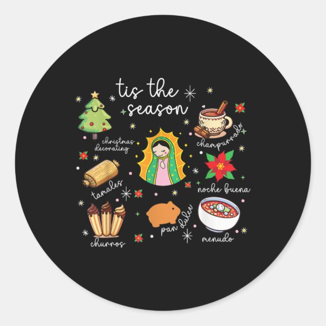 Tis The Season Mexican Christmas Feliz Navidad Xma Classic Round Sticker (Front)