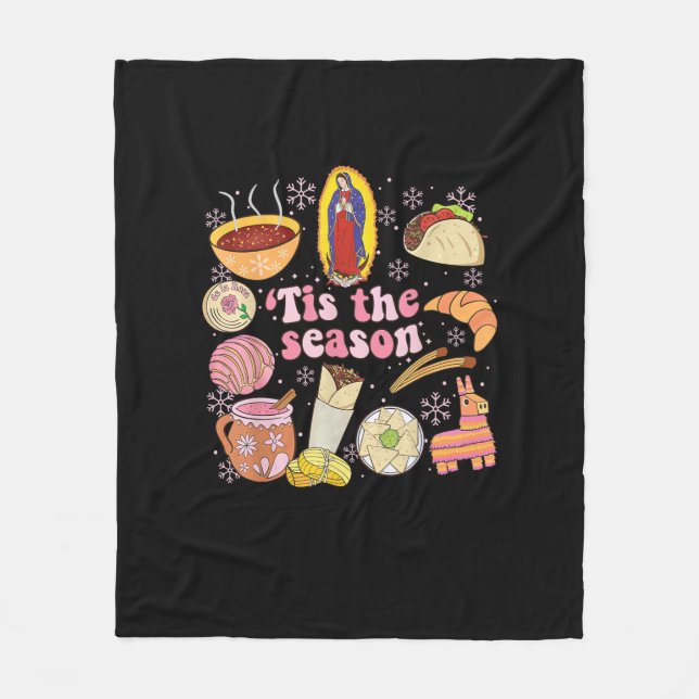 Tis The Season Mexican Christmas Holiday Fleece Blanket (Front)