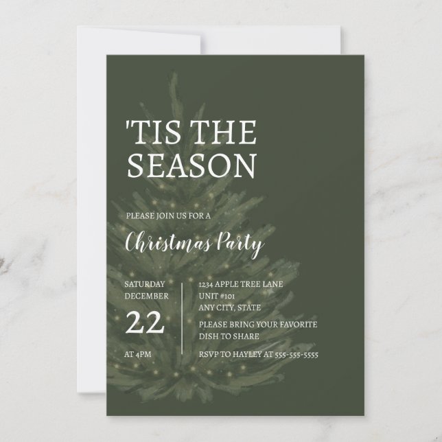 'Tis The Season Minimalist Green Christmas Invite (Front)