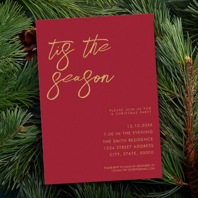 Tis The Season Minimalist Modern Christmas Party Invitation (Creator Uploaded)