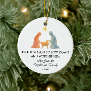 TIS THE SEASON Modern Family Photo Christmas Ceramic Tree Decoration
