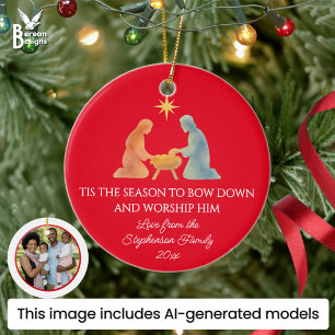 TIS THE SEASON Modern Family Photo Christmas Ceramic Tree Decoration