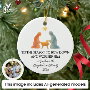 TIS THE SEASON Modern Family Photo Christmas Ceramic Tree Decoration