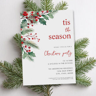 Tis The Season Modern Floral Christmas Party Invitation