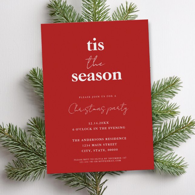 Tis The Season Modern Minimalist Christmas Party Invitation (Creator Uploaded)