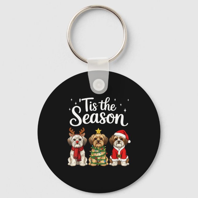 Tis The Season Morkie Christmas Santa Dog Lover  Key Ring (Front)