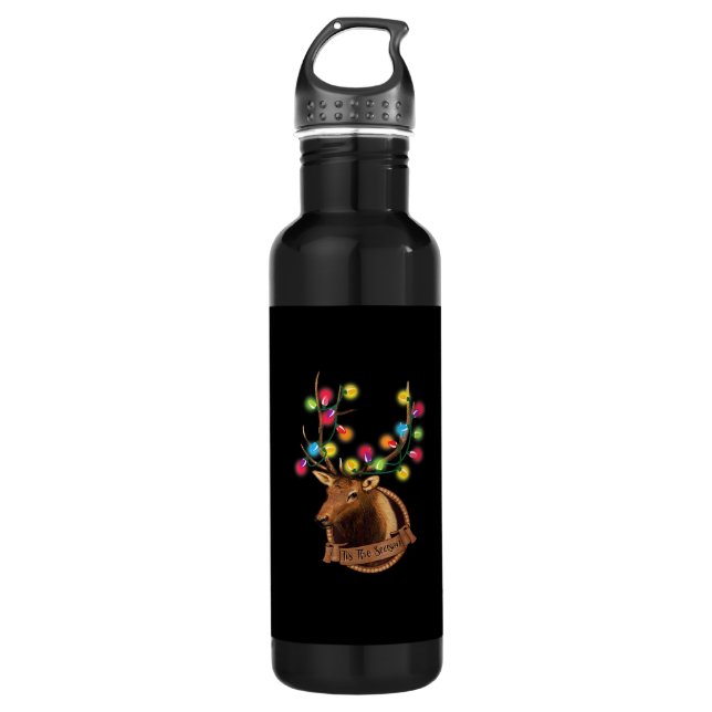 Tis The Season Mounted Reindeer With Christmas Lig 710 Ml Water Bottle (Front)