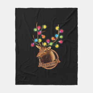 Tis The Season Mounted Reindeer With Christmas Lig Fleece Blanket