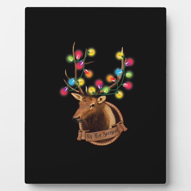 Tis The Season Mounted Reindeer With Christmas Lig Plaque (Front)