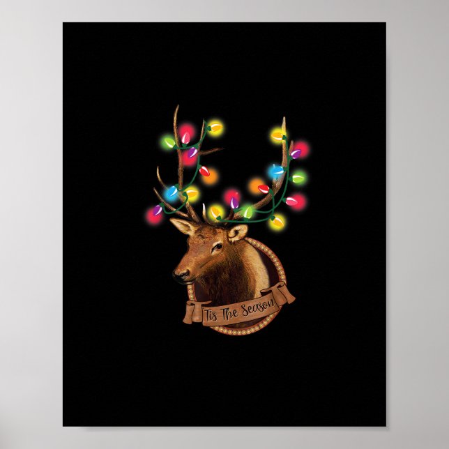 Tis The Season Mounted Reindeer With Christmas Lig Poster (Front)