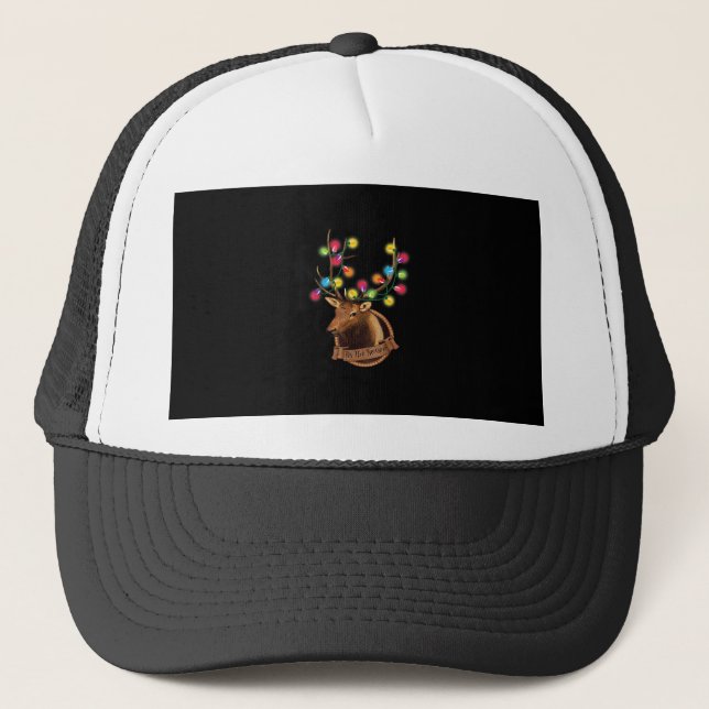 Tis The Season Mounted Reindeer With Christmas Lig Trucker Hat (Front)