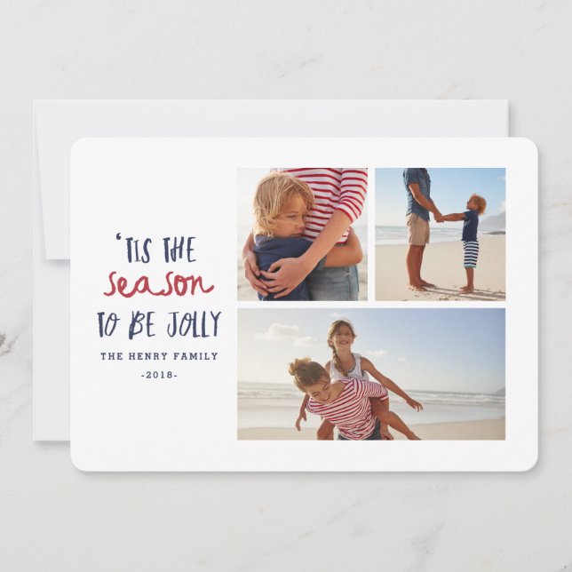'tis the season multi 3 photo family christmas holiday card (Front)