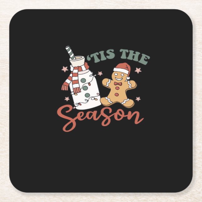 Tis The Season New Years Funny Christmas Square Paper Coaster (Front)