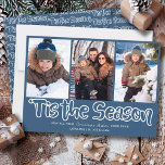 Tis the Season Outline Lettering 3 Vertical Photo  Holiday Card<br><div class="desc">'Tis the Season 3 Photo Holiday Card with modern outline lettering and casual script typography. The photo template is ready for you to add 3 of your favourite photos, which are displayed in vertical, portrait format. The christmas card reads "'tis the season .. may all your Christmas Wishes come true"...</div>