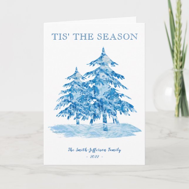 Tis' the Season Painterly Christmas Tree Holiday Card (Front)