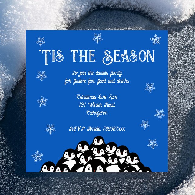 'Tis the Season Penguin Christmas Party Invitation (It's penguin party time! 🎄🐧)
