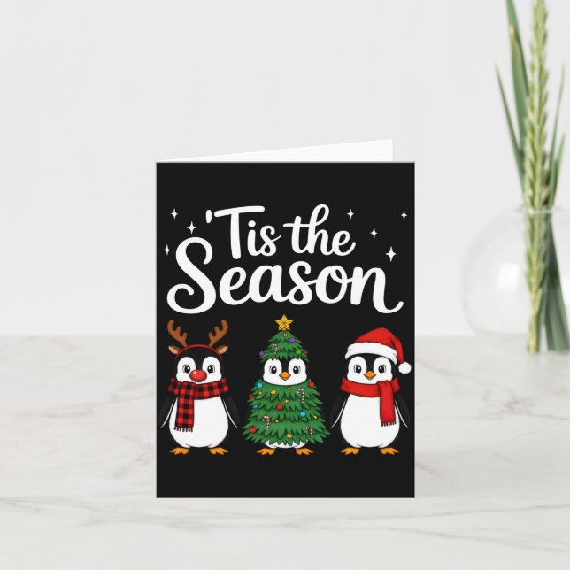 Tis The Season Penguin Christmas Santa Long Sleeve Card (Front)