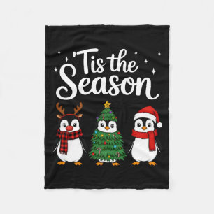 Tis The Season Penguin Christmas Santa Long Sleeve Fleece Blanket