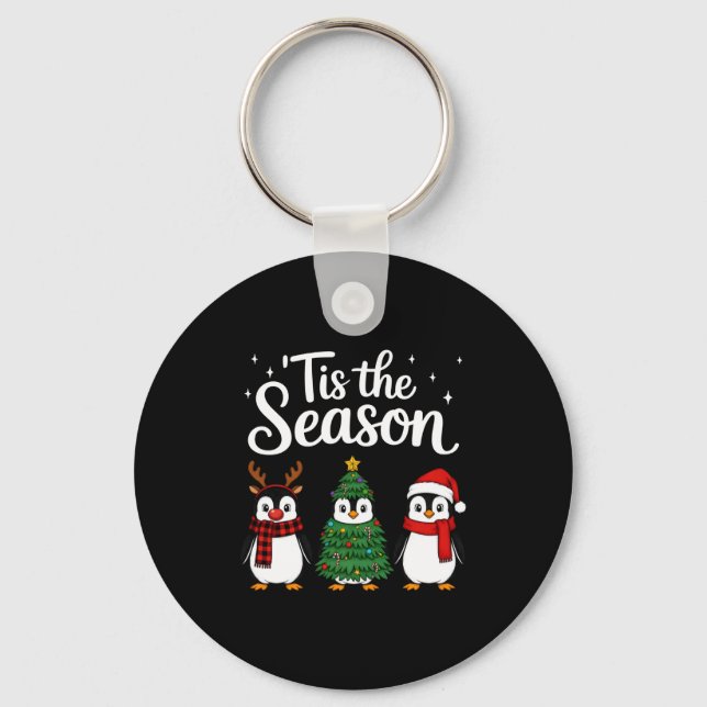 Tis The Season Penguin Christmas Santa Long Sleeve Key Ring (Front)