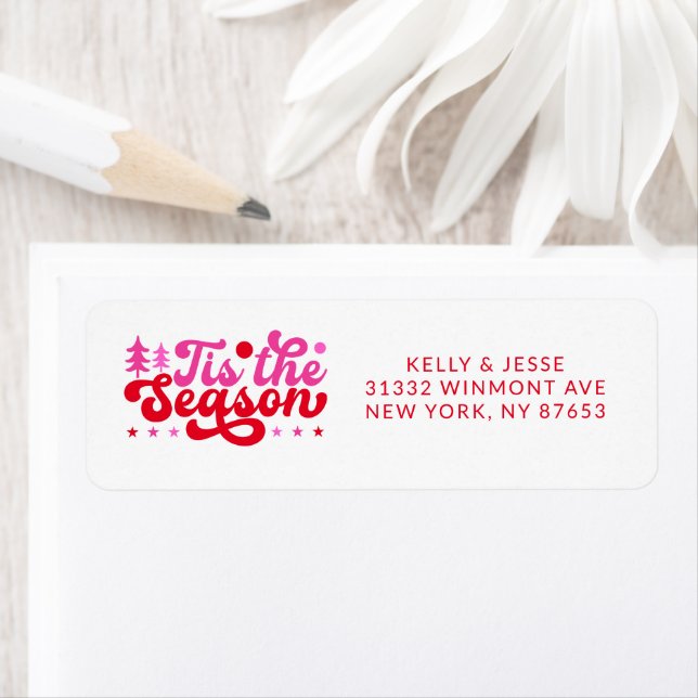 Tis The Season Pink & Red Retro Christmas Address (Insitu)