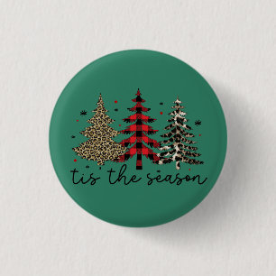 "Tis the Season" Plaid Leopard Christmas Trees 3 Cm Round Badge