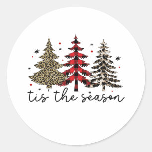 "Tis the Season" Plaid Leopard Christmas Trees Classic Round Sticker