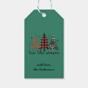 "Tis the Season" Plaid Leopard Christmas Trees Gift Tags