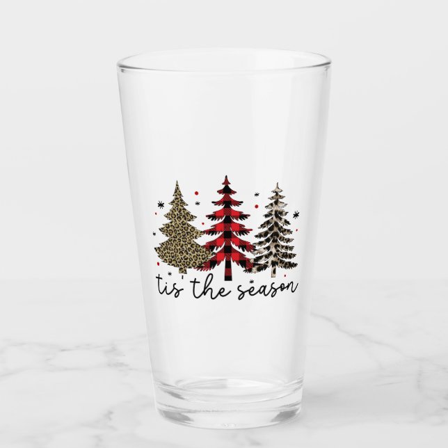 "Tis the Season" Plaid Leopard Christmas Trees Glass (Front)
