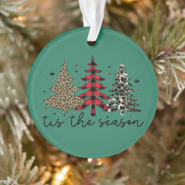 "Tis the Season" Plaid Leopard Christmas Trees Ornament (Tree)