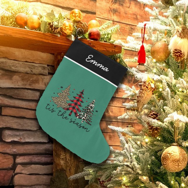 "Tis the Season" Plaid Leopard Christmas Trees Small Christmas Stocking (Creator Uploaded)