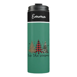 "Tis the Season" Plaid Leopard Christmas Trees Thermal Tumbler