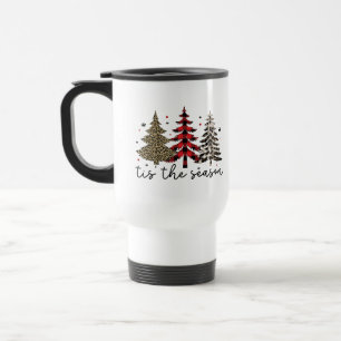"Tis the Season" Plaid Leopard Christmas Trees Travel Mug