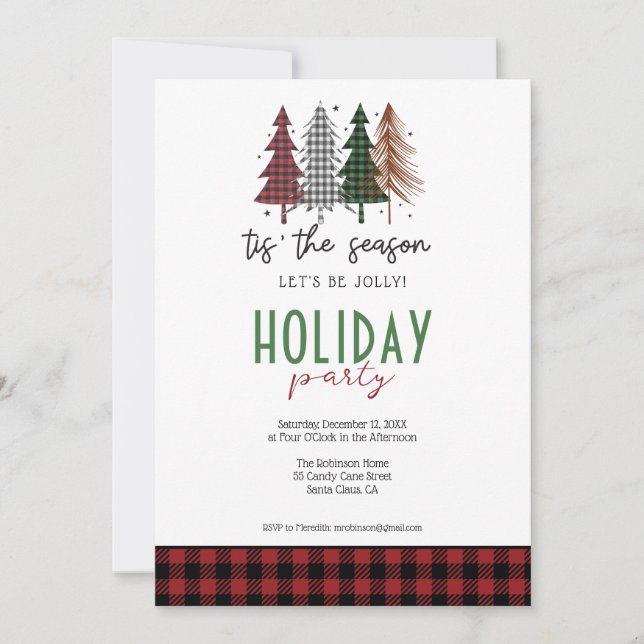 Tis The Season Plaid Trees Holiday Party Invitation (Front)