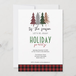 Tis The Season Plaid Trees Holiday Party Invitation