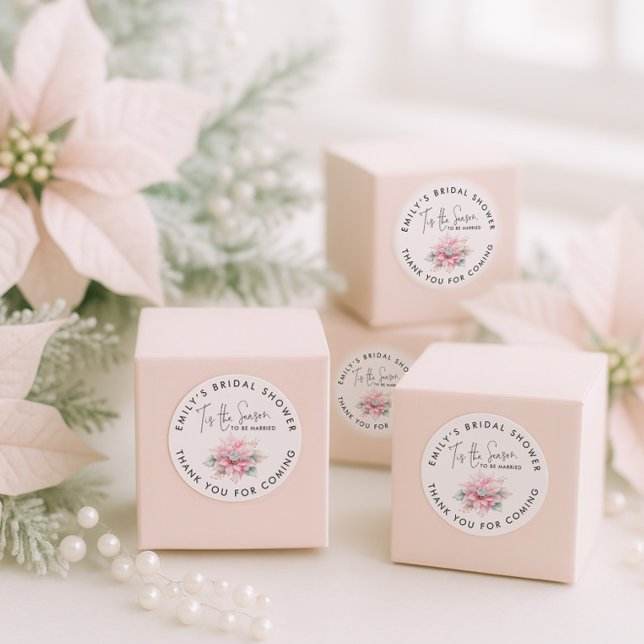 Tis the Season Poinsettia Bridal Shower Thanks Classic Round Sticker (Creator Uploaded)