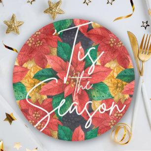 Tis the Season Poinsettia Christmas Holiday Paper Plate