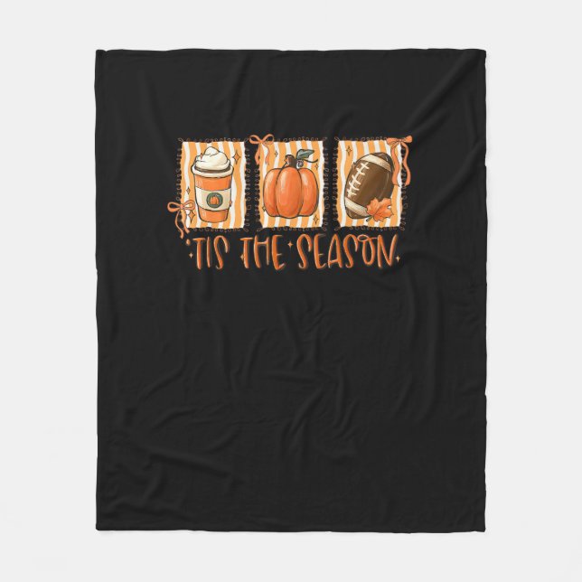 Tis The Season Pumpkin American Football Thanksgiv Fleece Blanket (Front)