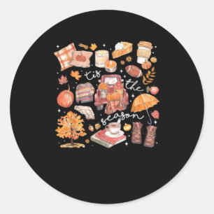 Tis The Season Pumpkin Autumn Fall Yall Leaves Tha Classic Round Sticker