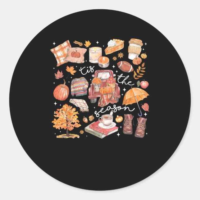 Tis The Season Pumpkin Autumn Fall Yall Leaves Tha Classic Round Sticker (Front)