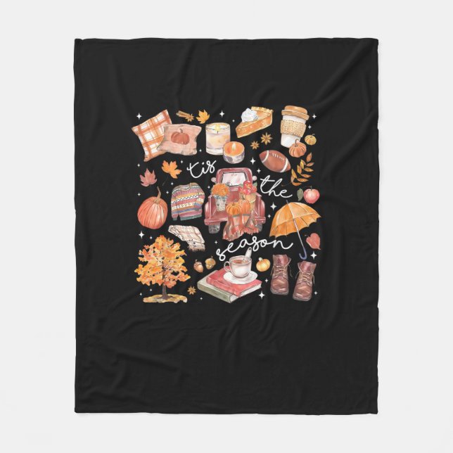 Tis The Season Pumpkin Autumn Fall Yall Leaves Tha Fleece Blanket (Front)