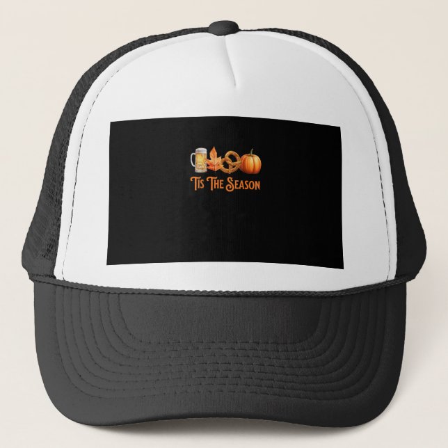 Tis The Season Pumpkin Beer Pretzel Fall Funny Okt Trucker Hat (Front)