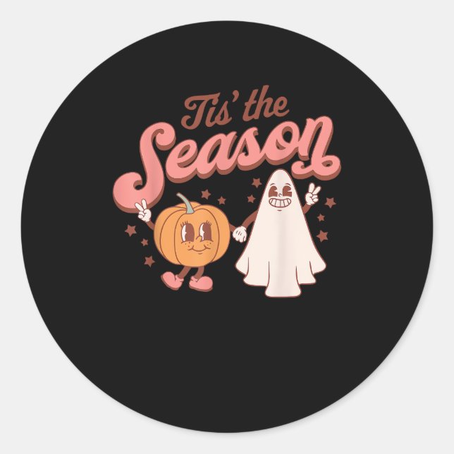 Tis The Season Pumpkin Boo 60s 70s Halloween Costu Classic Round Sticker (Front)