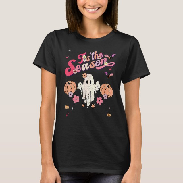 Tis' The Season Pumpkin Boo 60s 70s Hippie Hallowe T-Shirt (Front)