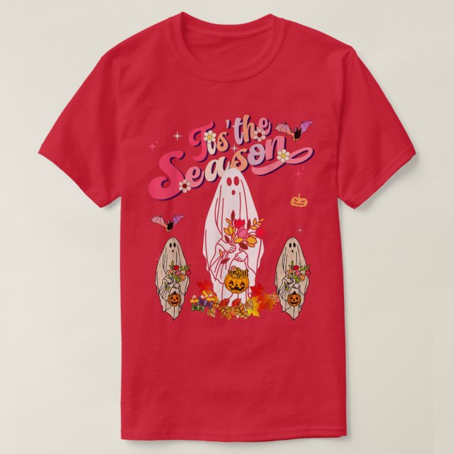 Tis' the Season Pumpkin Boo 60s 70s Hippie Hallowe T-Shirt (Design Front)