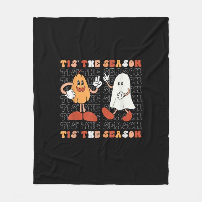 Tis The Season Pumpkin Boo 70s Halloween Costume Fleece Blanket (Front)