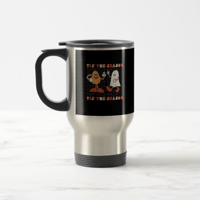 Tis The Season Pumpkin Boo 70s Halloween Costume Travel Mug (Left)