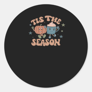 Tis The Season Pumpkin Fall Coffee Retro Classic Round Sticker