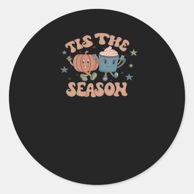 Tis The Season Pumpkin Fall Coffee Retro Classic Round Sticker (Front)