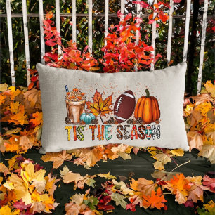 Tis The Season Pumpkin Fall Football  Lumbar Cushion